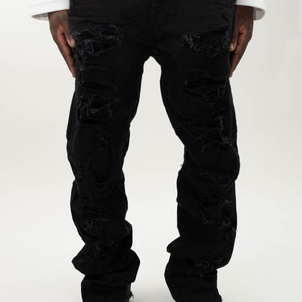 RIPPED FLARE DENIM - BLACK